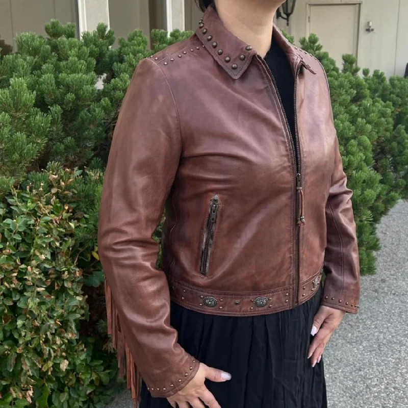 Women's Leather Jacket for Cold Days-Leather Western Jacket with Fringe