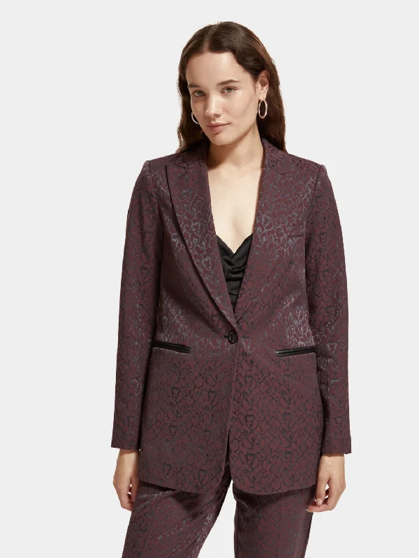 Women's Blazers with a Belt -Leopard jacquard blazer