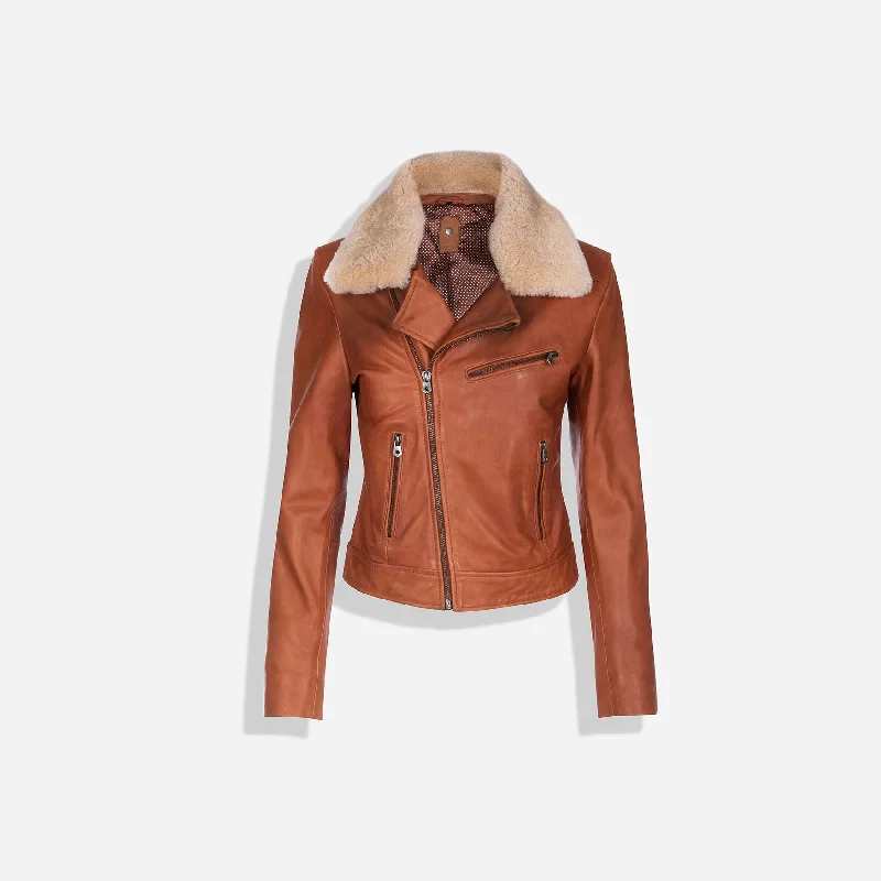 Women's Leather Jacket with Quilted Finish-Lisa Bomber Jacket