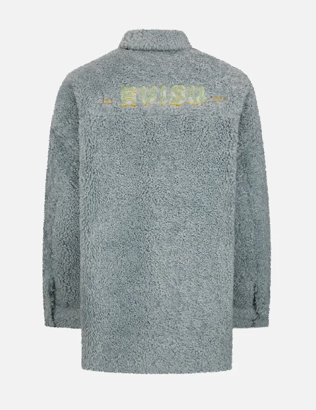 Women's Jackets with Fitted Sleeves-Logo Appliqué Sherpa Shirt Jacket