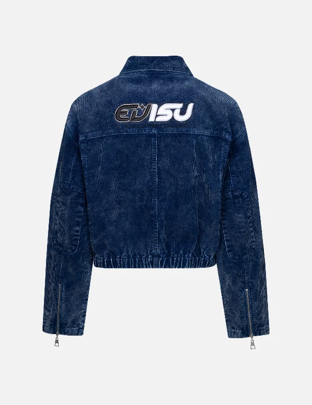 Women's Jackets for Modern Casual Style-Logo Embroidery Fashion Fit Washed Corduroy Denim Jacket