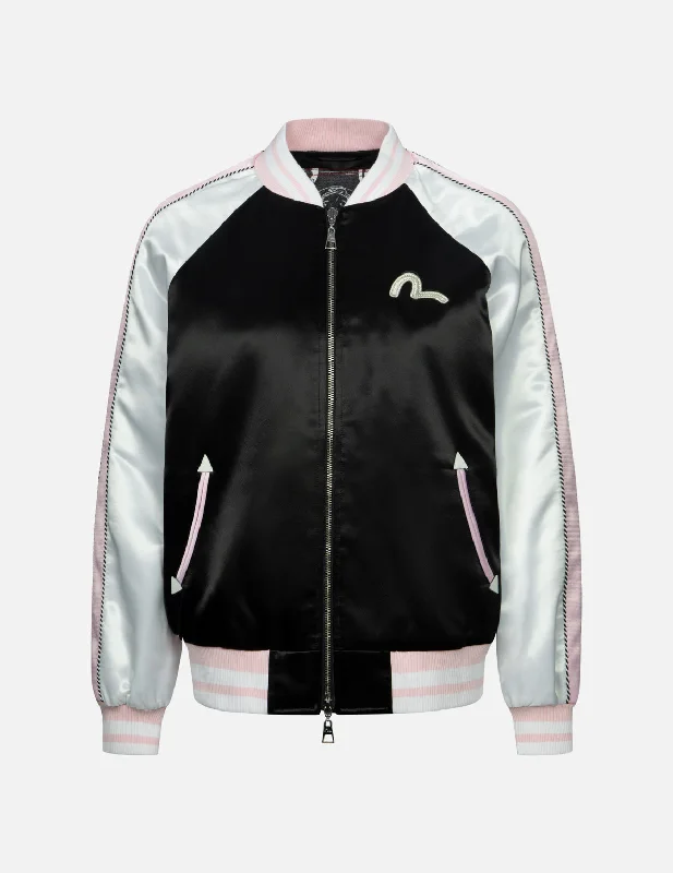 Women's Jackets with Quilted Detailing-Logo Embroidery Loose Fit Souvenir Jacket