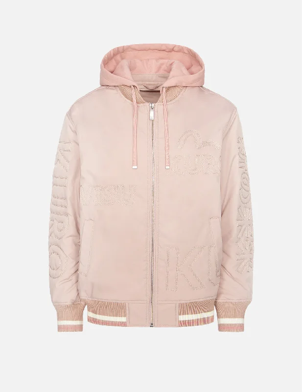 Women's Jackets with Knit Detailing-Logo Embroidery Mock 2-in-1 Bomber Jacket