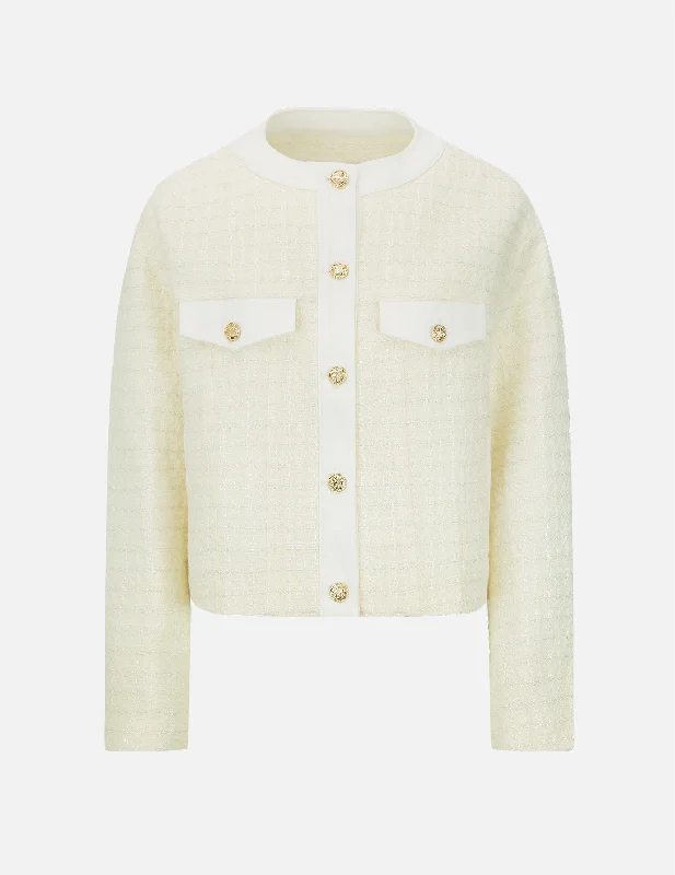 Women's Jackets for Quick Layering-Logo Embroidery Tweed Jacket