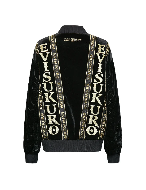 Women's Jackets with Textured Finish-Logo Tape Padded Velvet Bomber Jacket