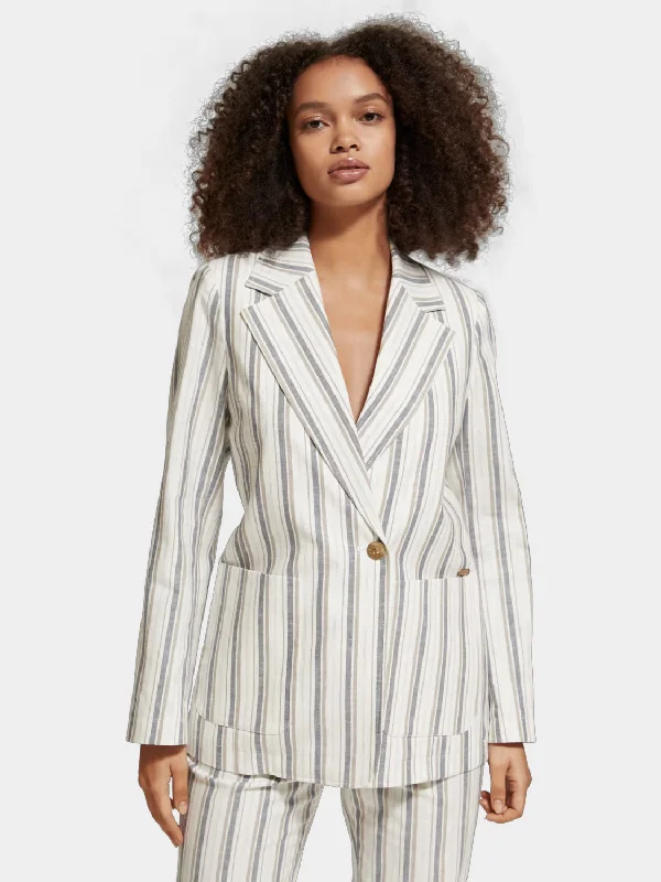 Women's Blazers with V-cut Collar -Lurex striped blazer
