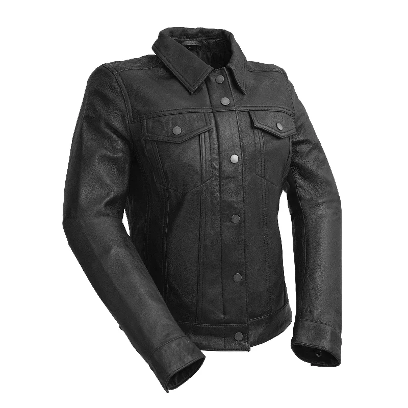 Women's Leather Jacket with Sporty Detailing-Madison - Women's Fashion Leather Jacket (Black) Women's Leather Jacket with Sporty Detailing-Madison - Women's Fashion Leather Jacket (Black)