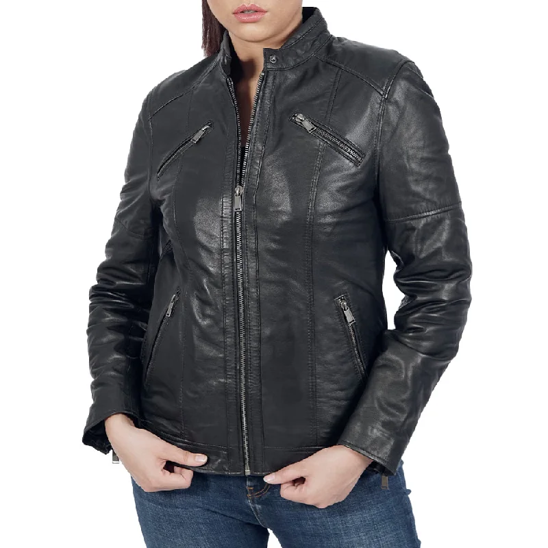 Women's Leather Jacket for Casual Street Style-Miak Biker Black Leather Jacket
