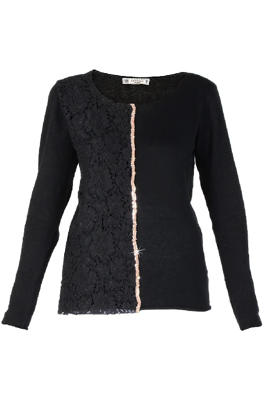 Women's Turtleneck Shirts -LUNA Black Lace Sequin Blouse