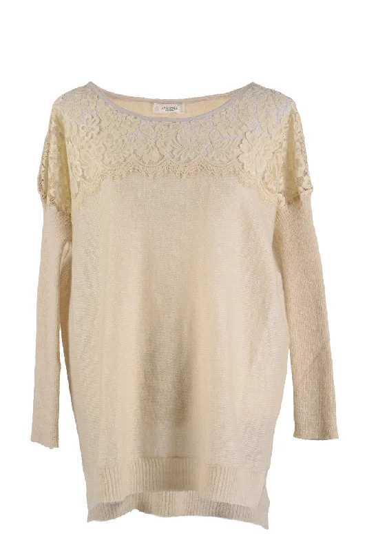 Women's Pleated Sleeve Shirts -OMBELINE Beige Loose Blouse