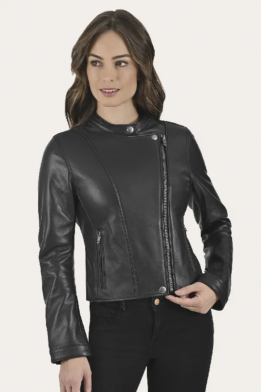 Women's Leather Jacket for Fashion-Forward Women-Modern Biker-racer Leather Jacket
