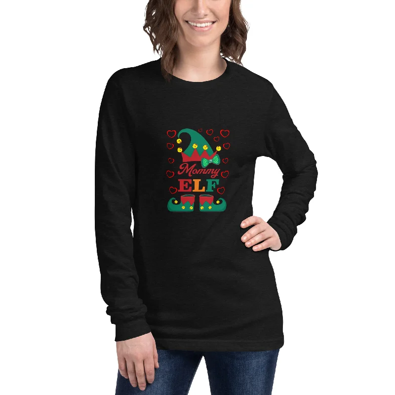 Women's Casual Wear Long Sleeve T-shirt for Cold Days -Mommy Elf Long Sleeve Tee