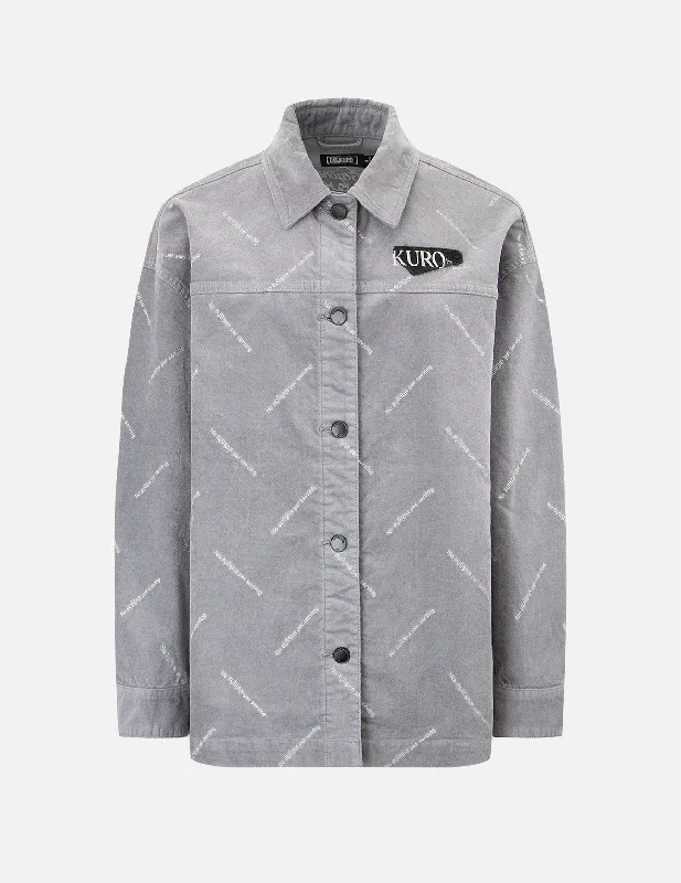 Women's Jackets for Layering Under Dresses-Monogram Print Velvet Shirt Jacket