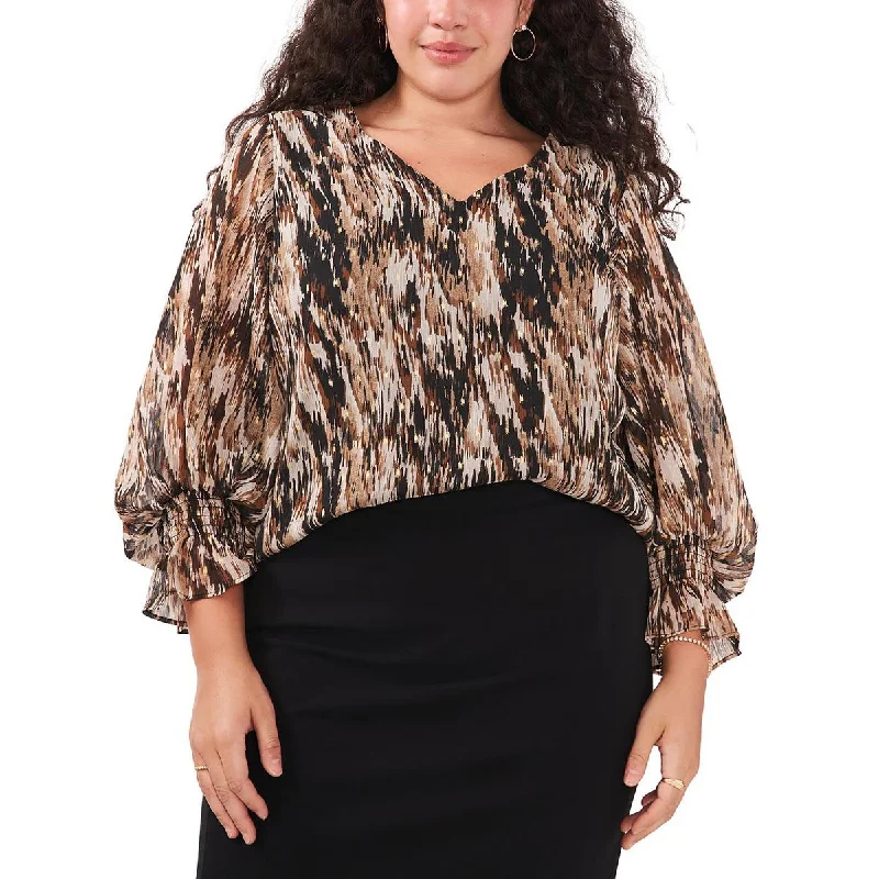 Women's Button-down Front Blouses -MSK Womens Plus Sheer Foil Dot Blouse