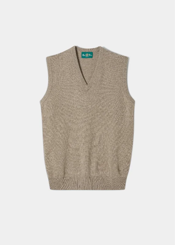 Women's Vest for Hiking and Trekking-Norfolk Lambswool Slipover in Mushroom - Classic Fit Women's Vest for Hiking and Trekking-Norfolk Lambswool Slipover in Mushroom - Classic Fit