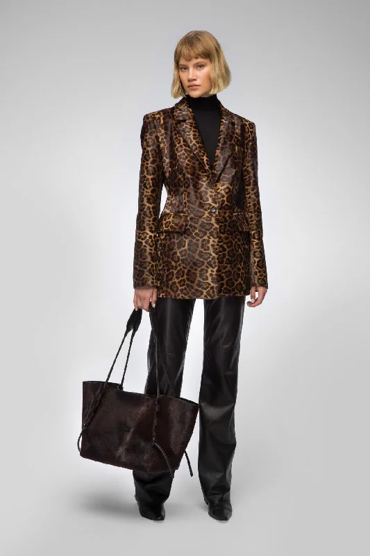 Women's Leather Jacket with Distressed Finish-Oceane - Brown Leopard Leather Jacket Women's Leather Jacket with Distressed Finish-Oceane - Brown Leopard Leather Jacket