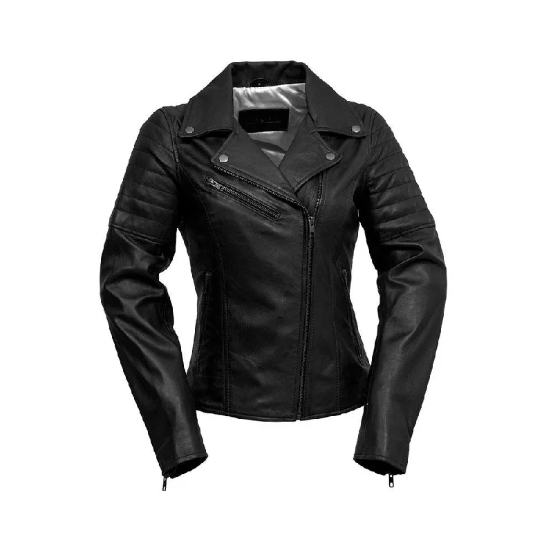 Women's Leather Jacket with Ripped Detail-Princess - Women's Fashion Lambskin Leather Jacket (Black) Women's Leather Jacket with Ripped Detail-Princess - Women's Fashion Lambskin Leather Jacket (Black)