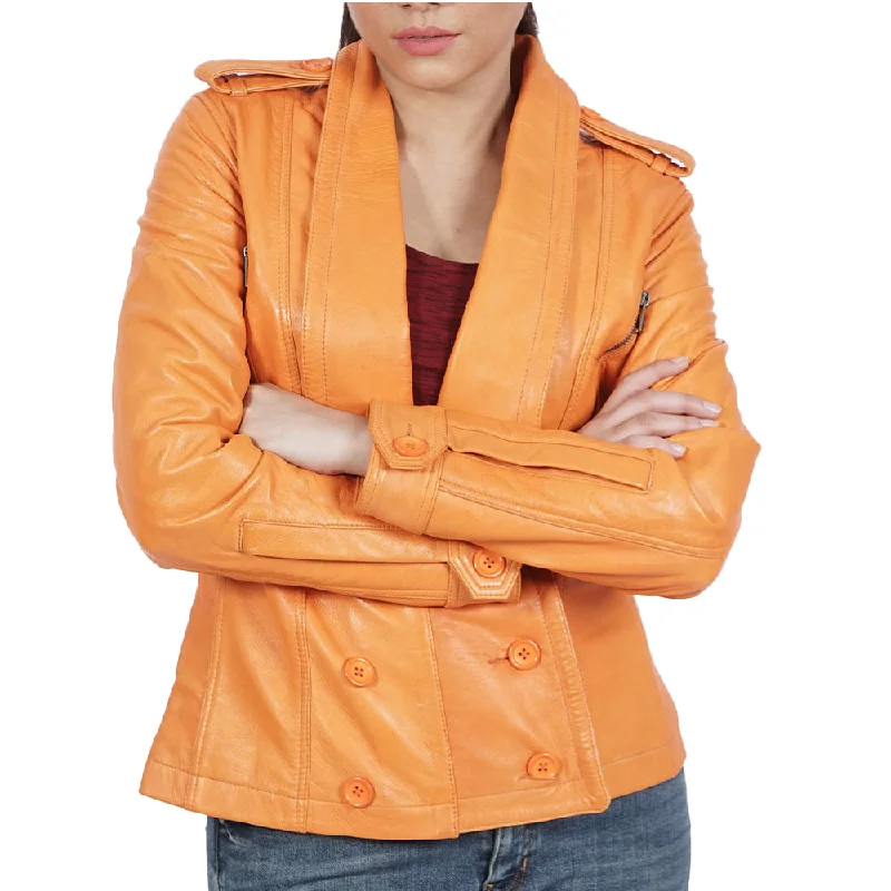 Women's Leather Jacket for a Tough Look-Quinn Blazer Classic Orange Leather Jacket
