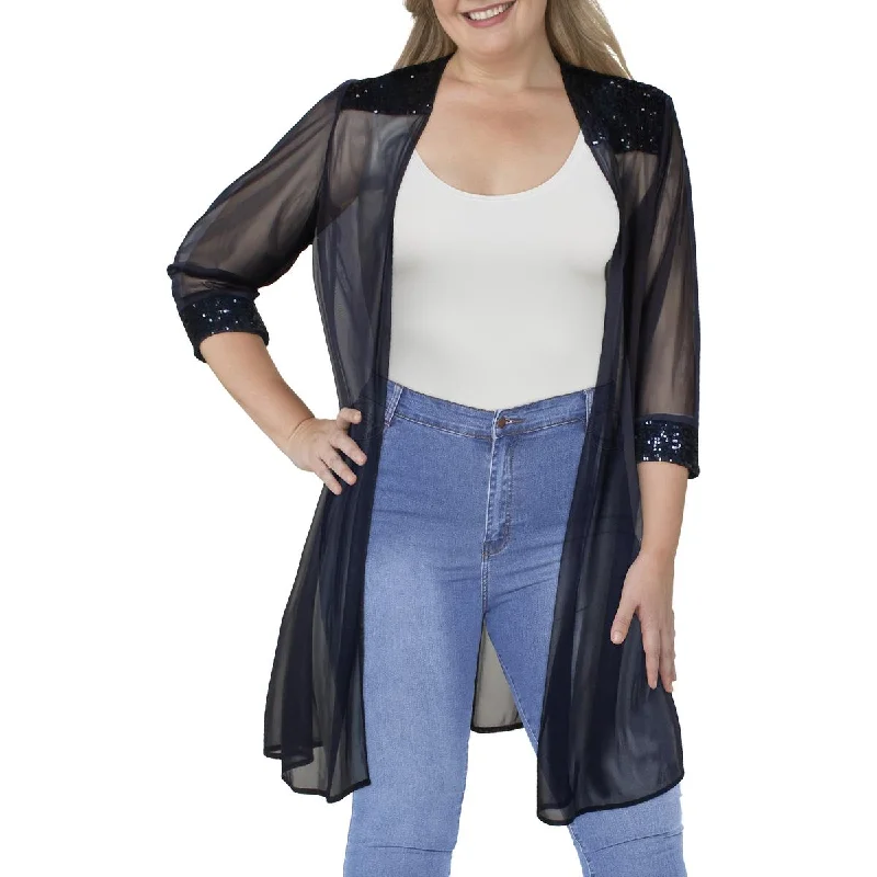 Women's Elegant Business Blazers -R&M Richards Womens Knit Embellished Duster Blazer Women's Elegant Business Blazers -R&M Richards Womens Knit Embellished Duster Blazer