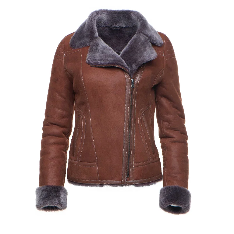 Women's Leather Jacket for Relaxed Style-Reyna's Tan Sheepskin Shearling B-3 Bomber Style Jacket Women's Leather Jacket for Relaxed Style-Reyna's Tan Sheepskin Shearling B-3 Bomber Style Jacket