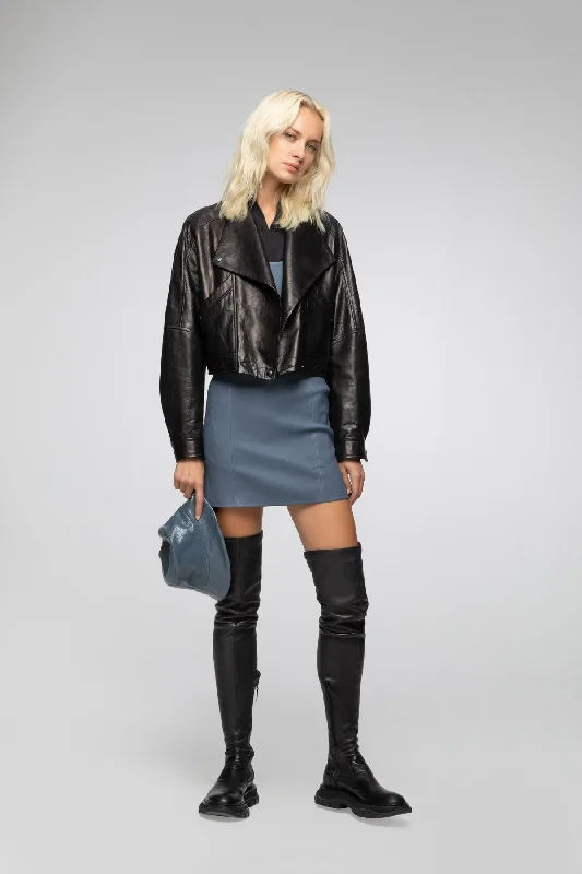Women's Leather Jacket with Comfortable Fit-Salamone - Black Leather Jacket