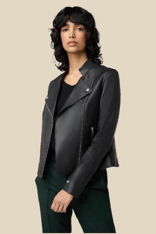 Women's Leather Jacket with Modern Zipper Features-Saskia Leather Jacket