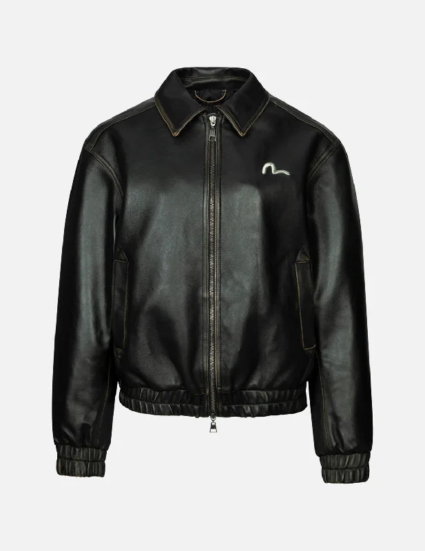 Women's Jackets for Warmth and Comfort-Seagull Embroidery and Logo Appliqué Fashion Fit Leather Jacket