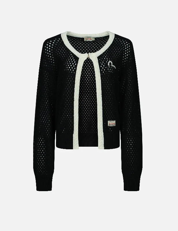 Women's Cropped Cardigans Sweater-Seagull Embroidery Open-knitted Cardigan