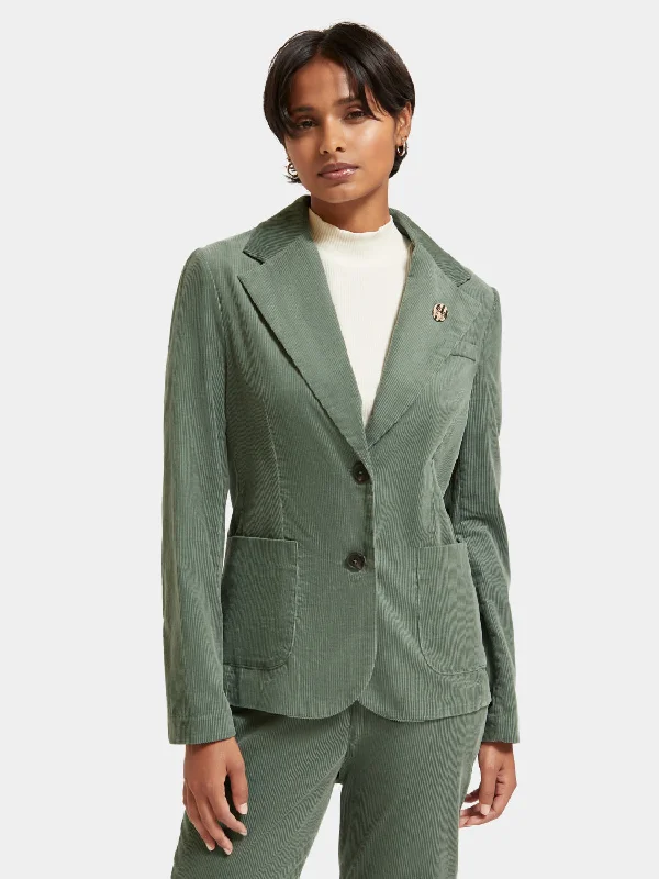 Women's Monochrome Checkered Blazers -Single-breasted corduroy blazer