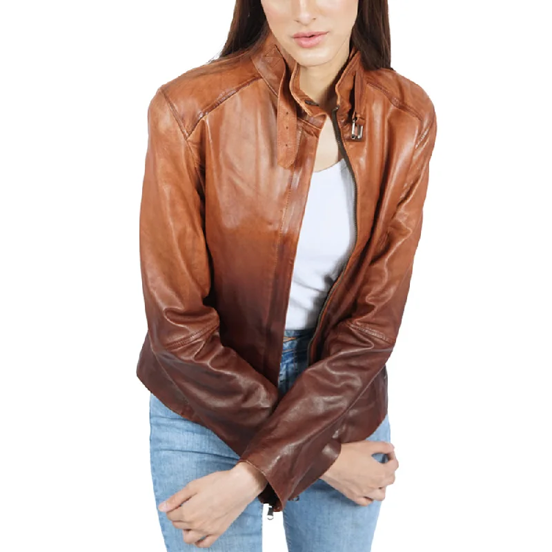 Women's Leather Jacket with Sleek Silhouette-Stella Back Belted Brown Leather Jacket Women's Leather Jacket with Sleek Silhouette-Stella Back Belted Brown Leather Jacket