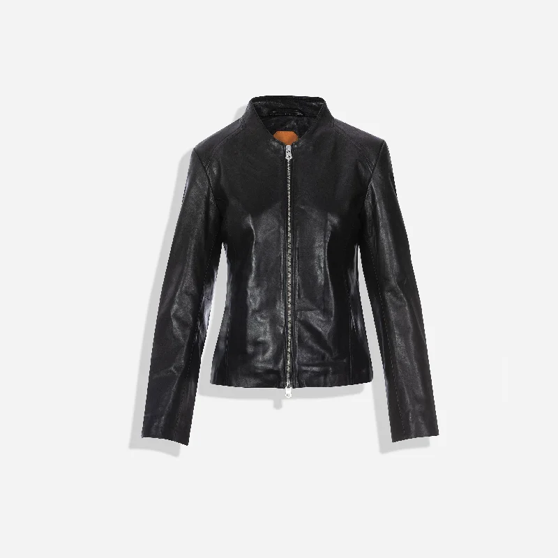 Women's Leather Jacket with Minimalist Finishes-Stella Jacket, Black