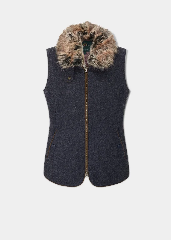 Women's Vest with Fitted Waist-Surrey Ladies Tweed Gilet In Blue