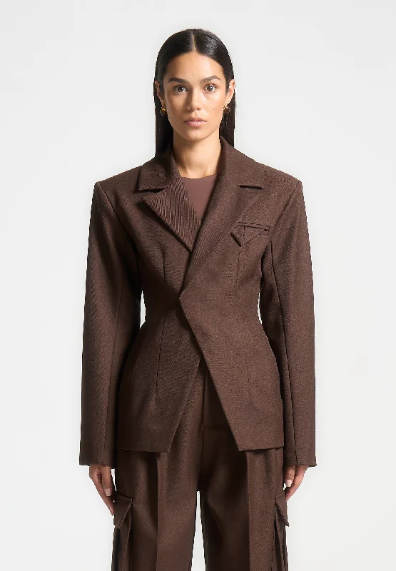 Women's Blazers with Buttons Front -Tailored Contour Double Breasted Blazer - Brown Women's Blazers with Buttons Front -Tailored Contour Double Breasted Blazer - Brown