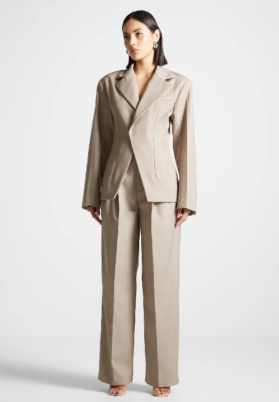 Women's Warm Winter Blazers -Tailored Double Breasted Blazer - Taupe