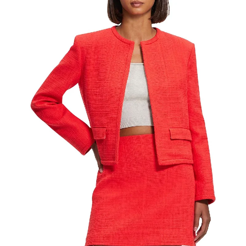Women's Tailored Wool Check Blazers -Theory Womens Tweed Cropped Open-Front Blazer