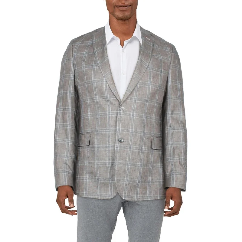 Women's Cool-Weather Office Blazers -Tommy Hilfiger Mens Linen Plaid Two-Button Blazer Women's Cool-Weather Office Blazers -Tommy Hilfiger Mens Linen Plaid Two-Button Blazer