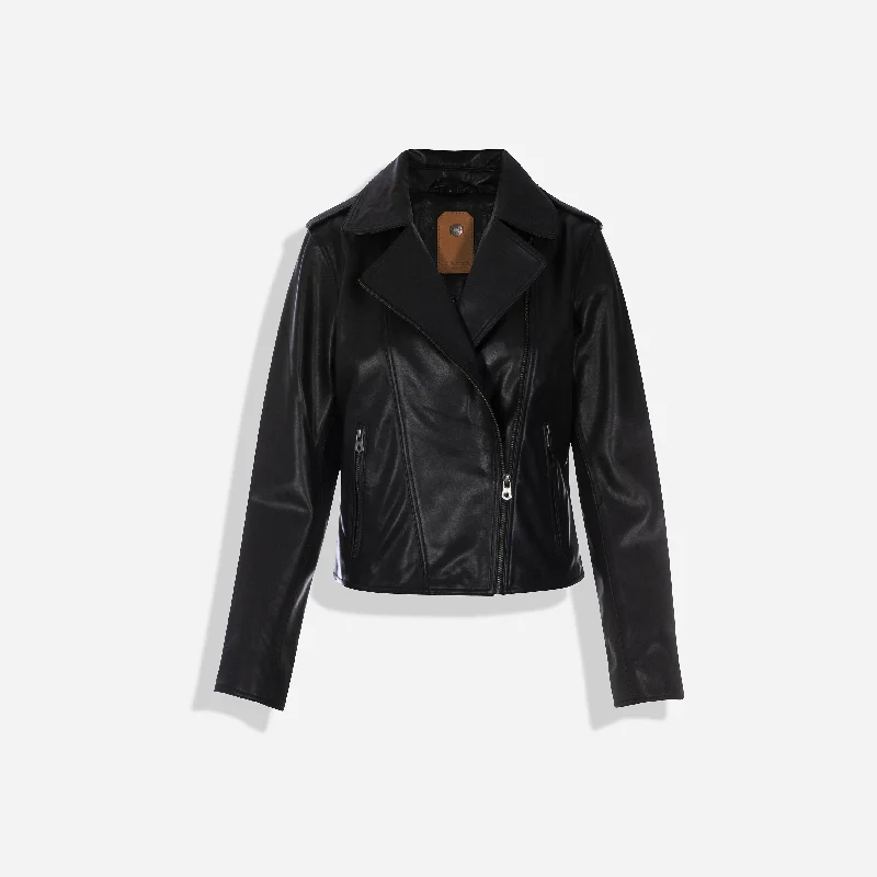 Women's Leather Jacket for Chill Evenings-Tracey Ladies Biker Jacket, Black