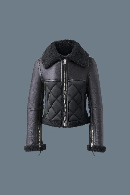 Women's Leather Jacket with High Collar-TULIP