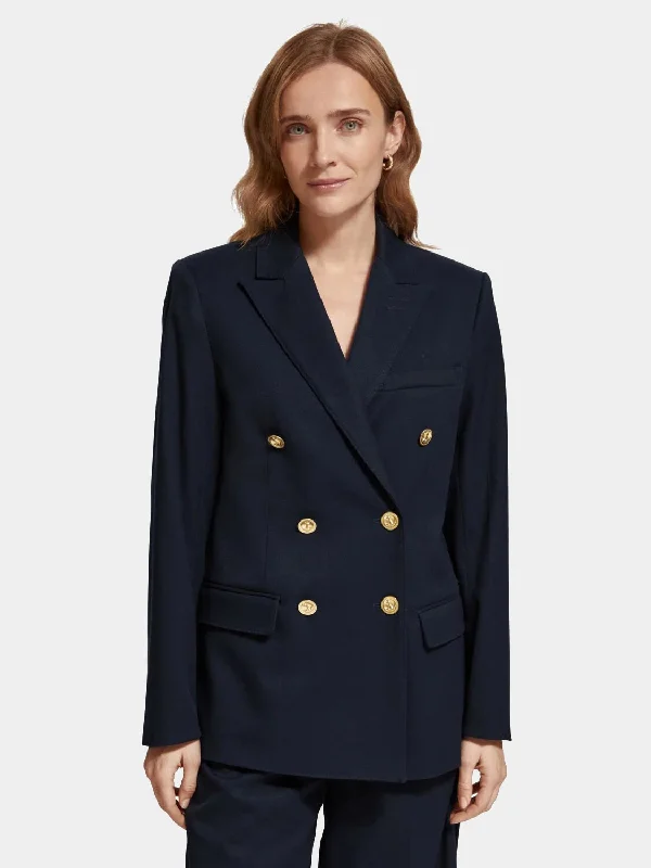 Women's Distressed Blazers -Twill double-breasted blazer