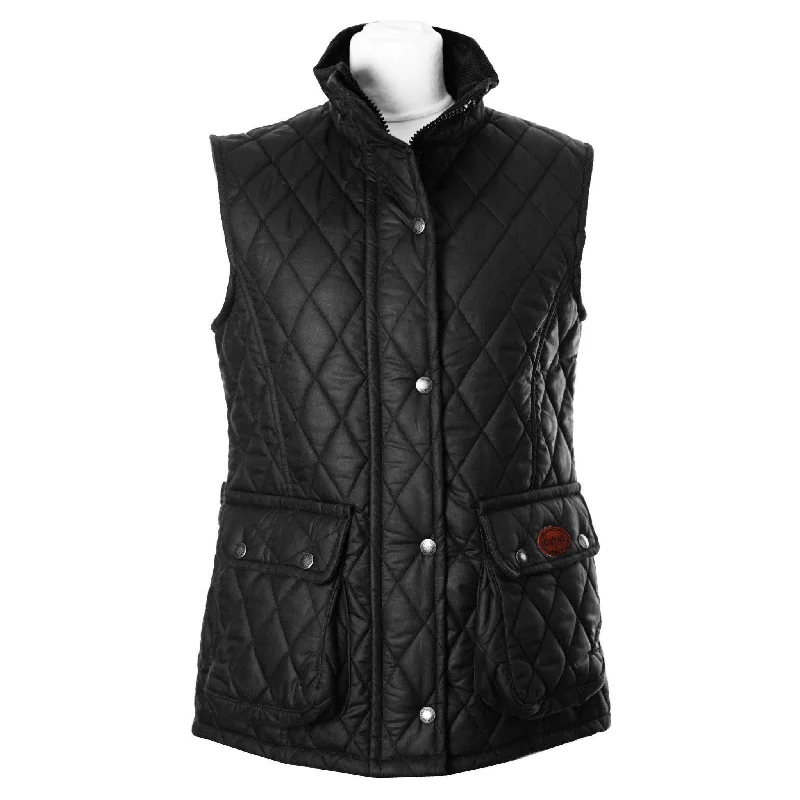 Women's Vest for Street Style Outfits-W12 - Women's Newbury Waxed Quilted Gilet - BLACK Women's Vest for Street Style Outfits-W12 - Women's Newbury Waxed Quilted Gilet - BLACK