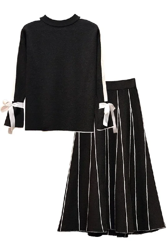 Women's V-neck Tunic Blouses -Indre Black & White Blouse and Skirt Set