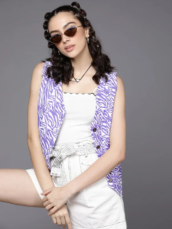 Women's Vest for Eco-Conscious Shoppers-Women Purple Abstract Print Twill Waist Coast