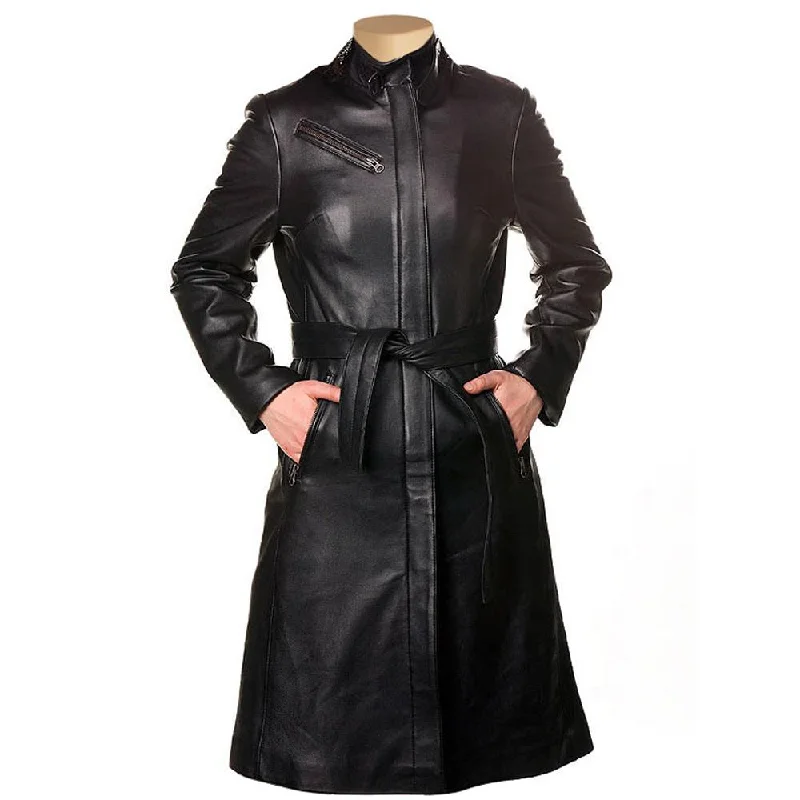 Women's Leather Jacket with Slim-Fit Look-Womens Belinda 3/4 Length Leather Trench Coat Women's Leather Jacket with Slim-Fit Look-Womens Belinda 3/4 Length Leather Trench Coat