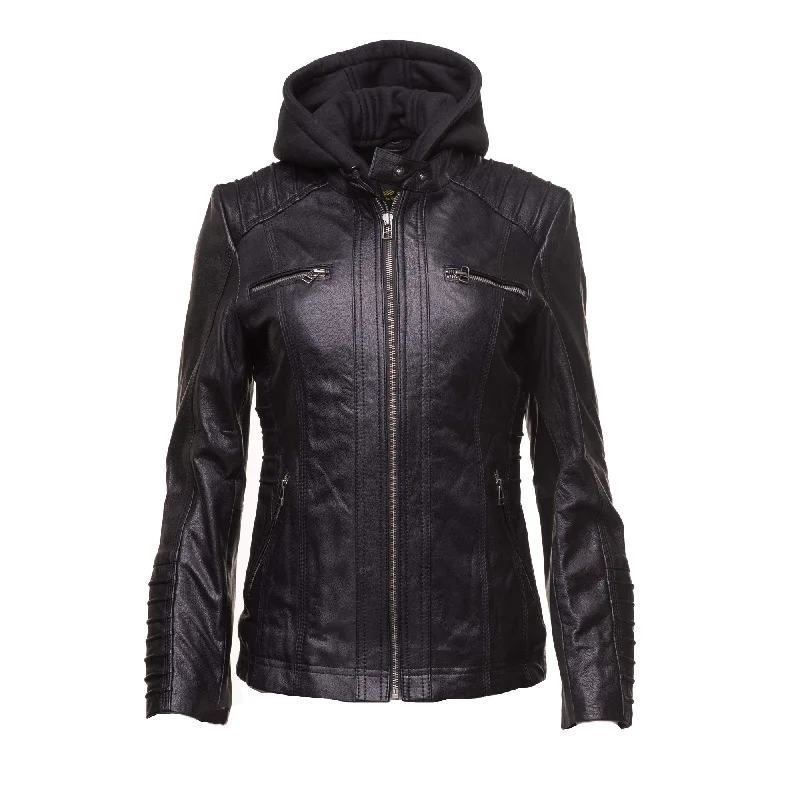Women's Leather Jacket for Fashionable Travel-Women's black leather jacket with piping details Women's Leather Jacket for Fashionable Travel-Women's black leather jacket with piping details