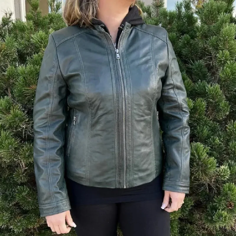 Women's Leather Jacket for Cool Weather-BOL Women's Detachable Hooded Leather Jacket Women's Leather Jacket for Cool Weather-BOL Women's Detachable Hooded Leather Jacket