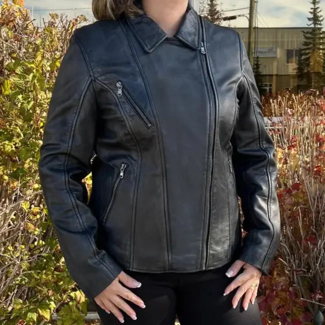 Women's Leather Jacket with Asymmetrical Zipper-BOL Women's Lamb Leather Biker Style Jacket Women's Leather Jacket with Asymmetrical Zipper-BOL Women's Lamb Leather Biker Style Jacket