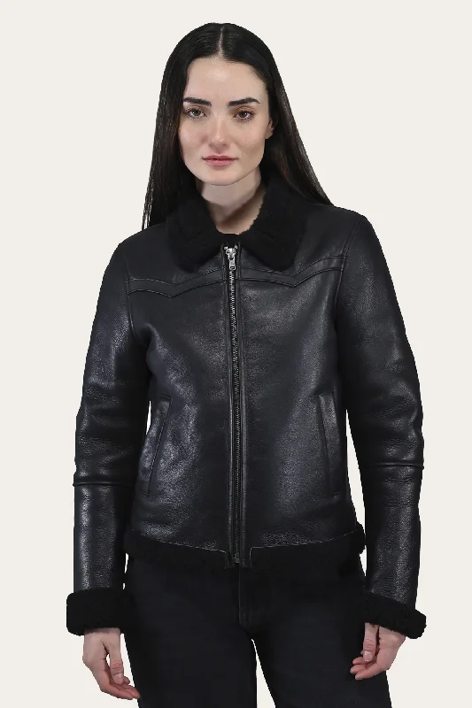 Women's Leather Jacket for Versatile Fashion-Women's Leather Jacket With Sherling Collar And Cuffs Women's Leather Jacket for Versatile Fashion-Women's Leather Jacket With Sherling Collar And Cuffs