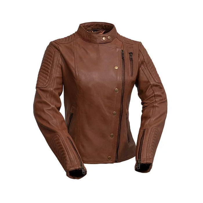 Women's Leather Jacket with Open-Front Design-Zena - Women's Fashion Lambskin Leather Jacket (Whiskey) Women's Leather Jacket with Open-Front Design-Zena - Women's Fashion Lambskin Leather Jacket (Whiskey)