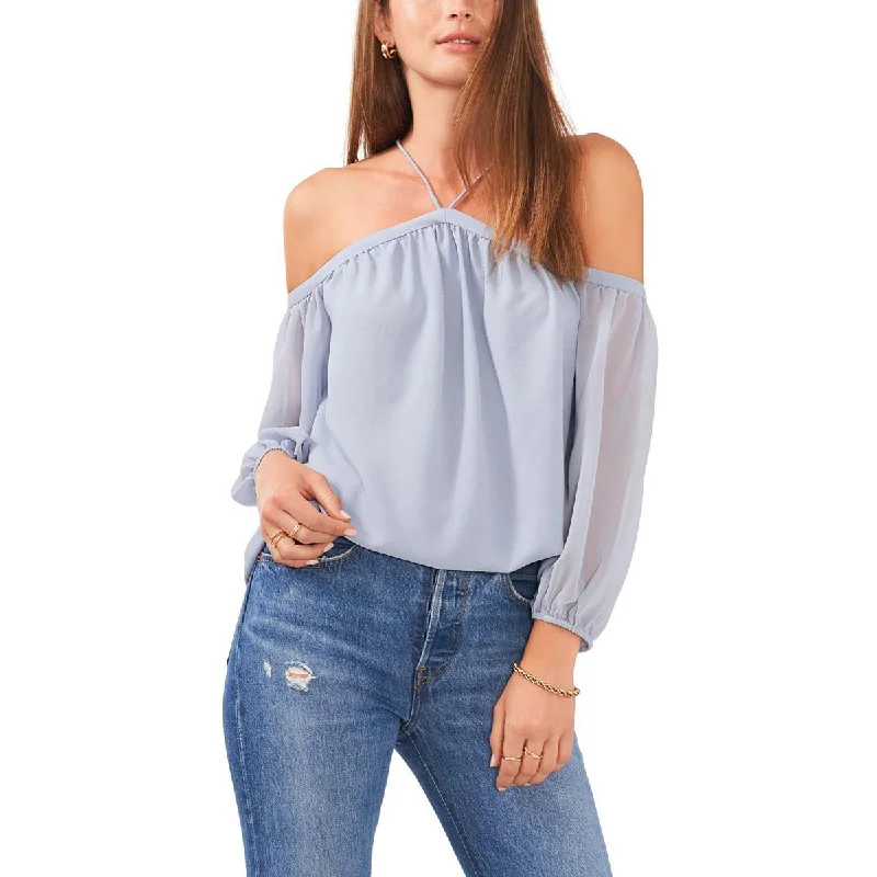 Women's Flared Hem Shirts -1.State Womens Chiffon Off-The-Shoulder Blouse