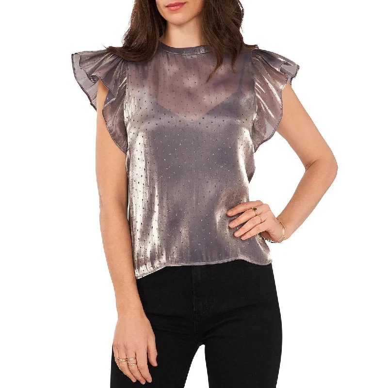 Women's Two-tone Shirts -1.State Womens Metallic Flutter Sleeves Blouse